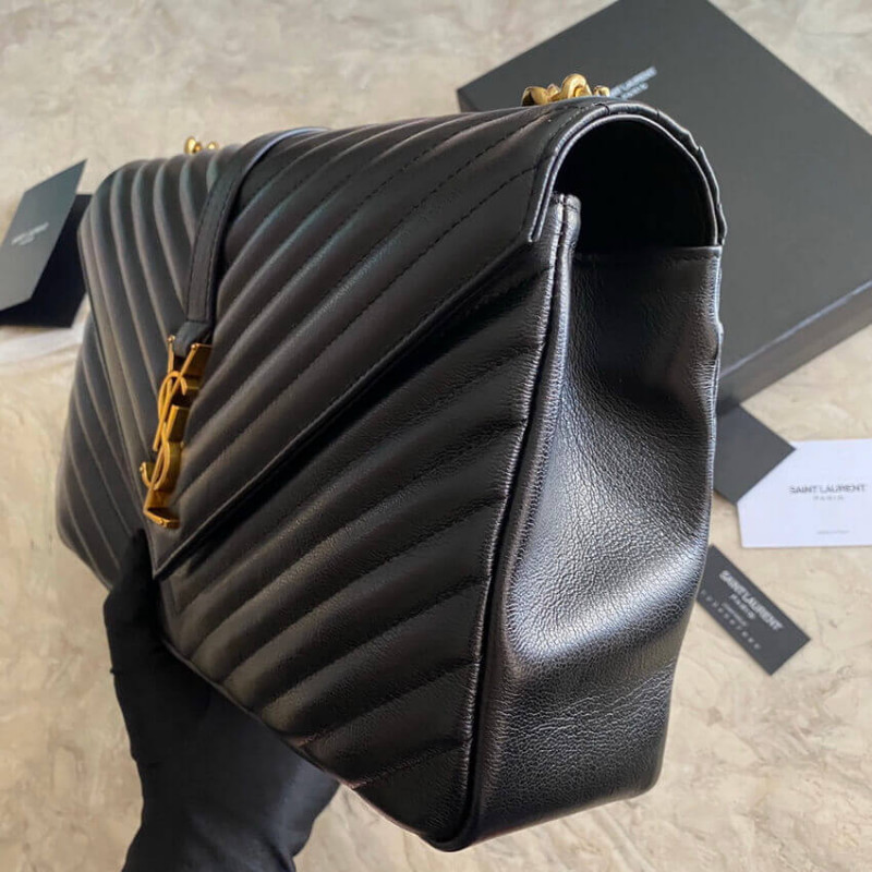 Wholesale Luxury Ysl Saint Laurent Sheepskin Matelasse Chevron Monogram Large College Satchel 392738 Black - Image 15