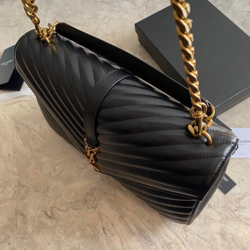 Wholesale Luxury Ysl Saint Laurent Sheepskin Matelasse Chevron Monogram Large College Satchel 392738 Black - Image 16