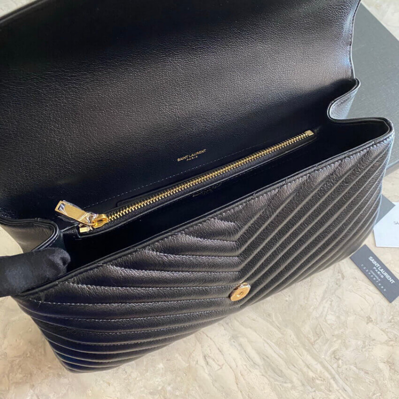 Wholesale Luxury Ysl Saint Laurent Sheepskin Matelasse Chevron Monogram Large College Satchel 392738 Black - Image 18