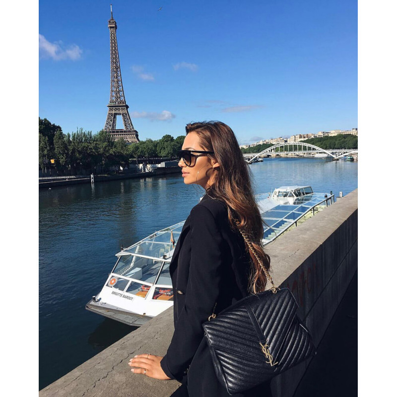 Wholesale Luxury Ysl Saint Laurent Sheepskin Matelasse Chevron Monogram Large College Satchel 392738 Black - Image 5