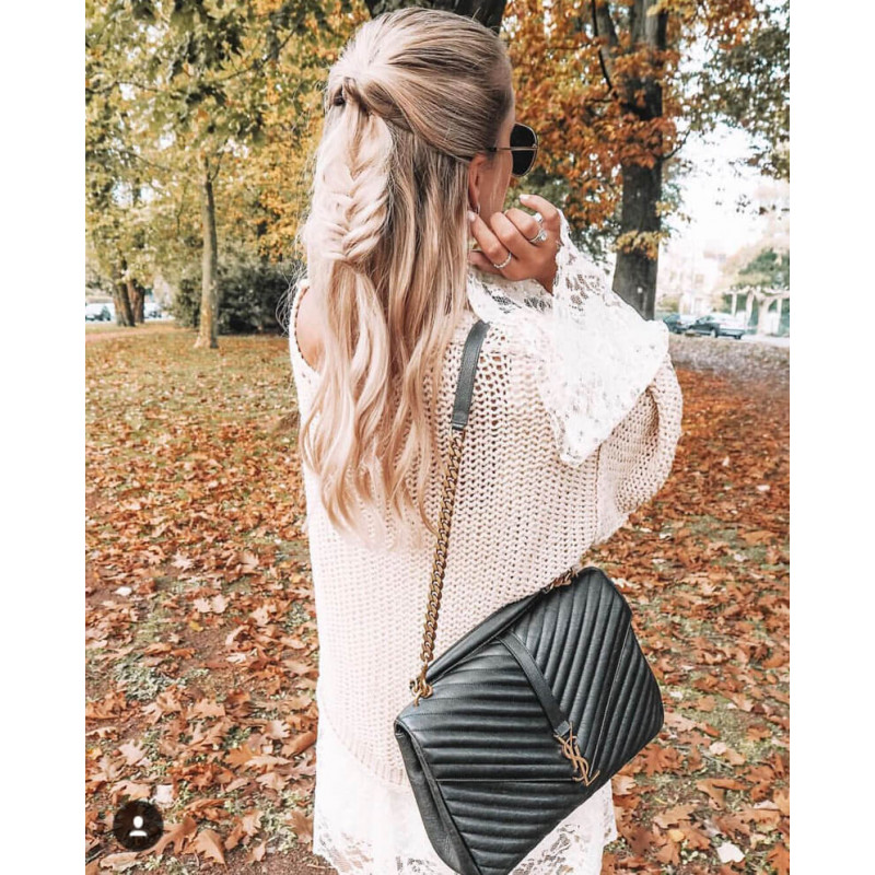Wholesale Luxury Ysl Saint Laurent Sheepskin Matelasse Chevron Monogram Large College Satchel 392738 Black - Image 8