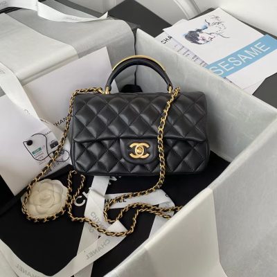 Wholesale Luxury Chanel Lambskin Mini Flap Bag With Top Handle Black As2431