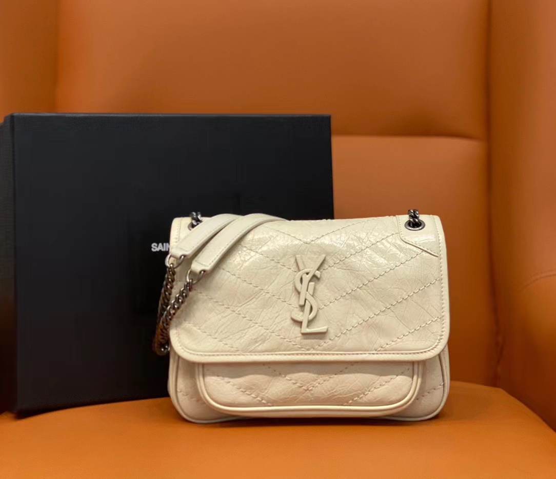 Wholesale Luxury Ysl Saint Laurent Niki Baby Mini Quilted Crinkled Glossed-Leather Shoulder Bag 6331600En04