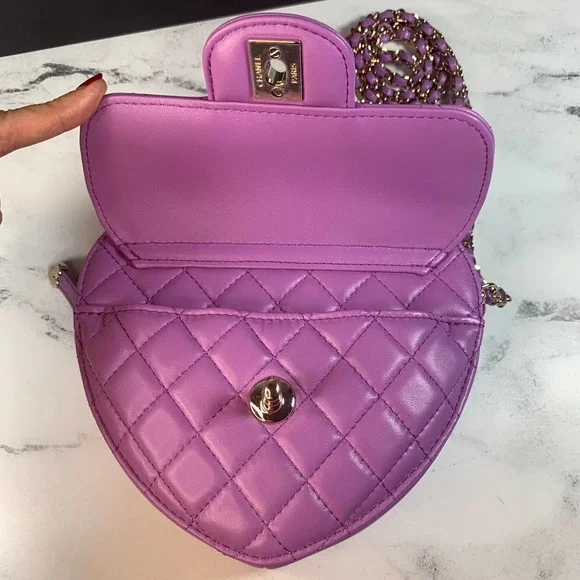 Wholesale Luxury Chanel Heart Zipped Arm Coin Purse 22S Purple/Black Ap2786 - Image 4