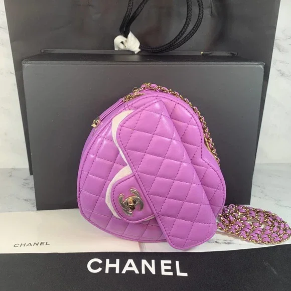 Wholesale Luxury Chanel Heart Zipped Arm Coin Purse 22S Purple/Black Ap2786 - Image 7