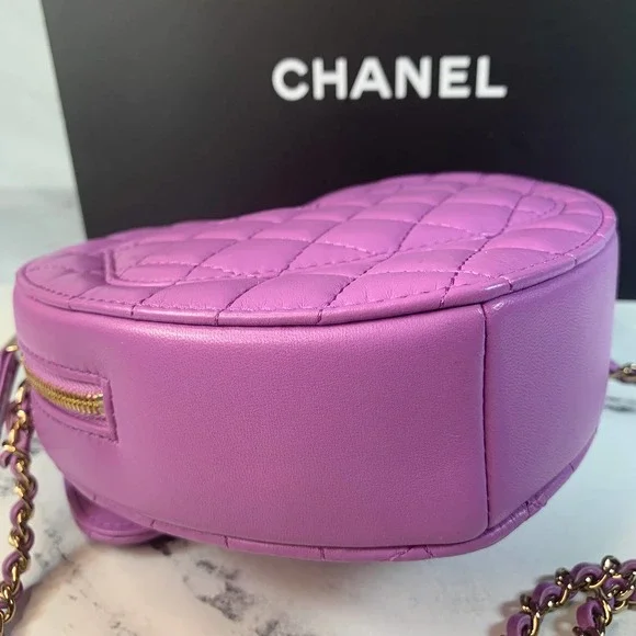 Wholesale Luxury Chanel Heart Zipped Arm Coin Purse 22S Purple/Black Ap2786 - Image 8