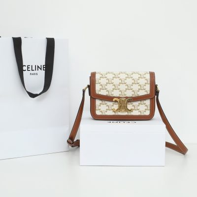 Wholesale Luxury Celine Teen Triomphe Bag In Triomphe Canvas And Calfskin White
