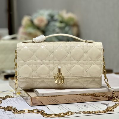 Wholesale Luxury Dior Miss Mini Bag White Patent Cannage Calfskin