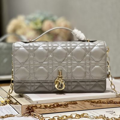 Wholesale Luxury Dior Miss Mini Bag Metallic Gray Cannage Lambskin