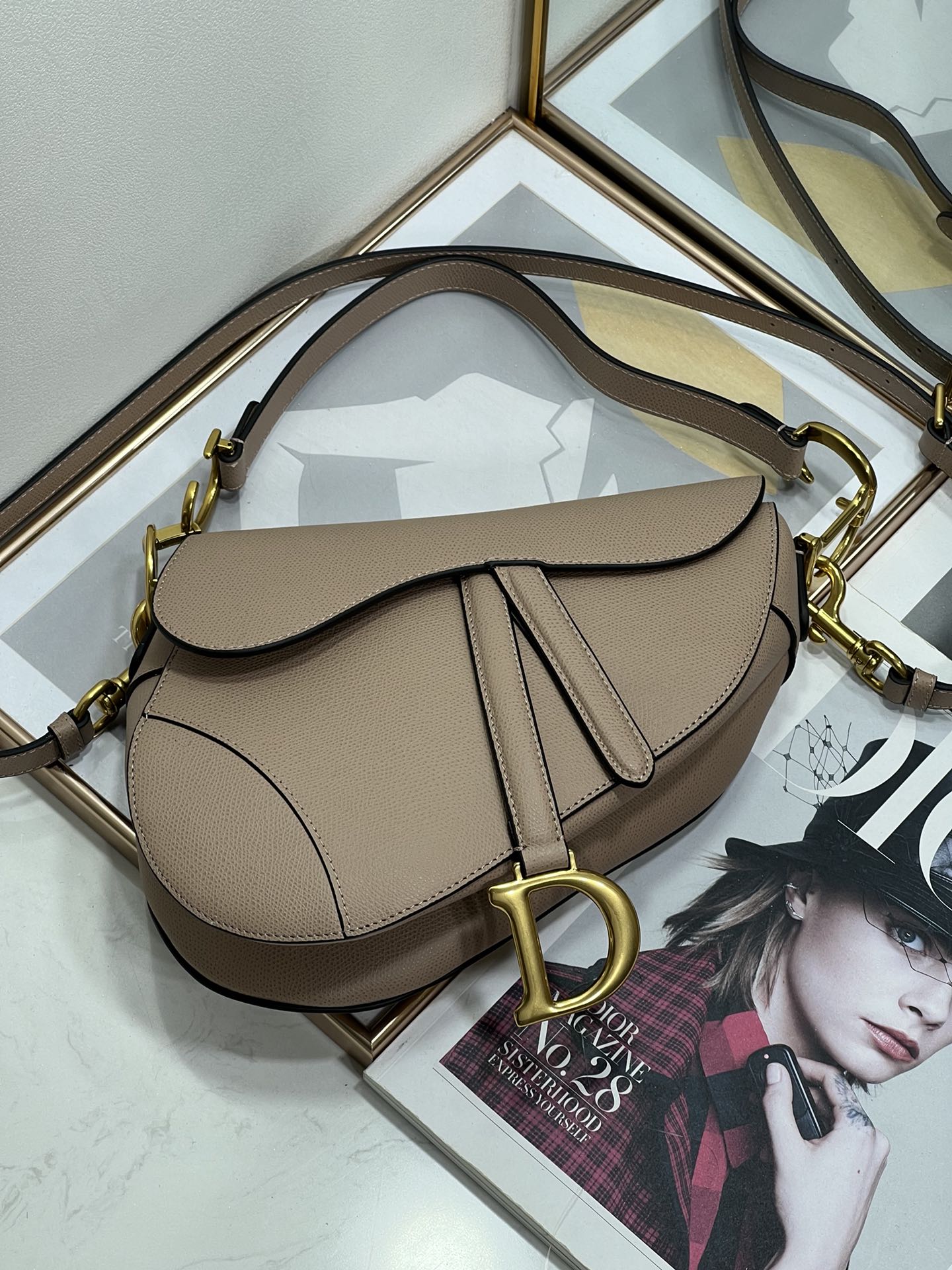 Wholesale Luxury Dior Saddle Bag Sand Pink Grained Calfskin M0455Cbaa_M84P - Image 6
