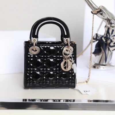 Wholesale Luxury Dior Mini Lady Dior Bag Black Patent Cannage Calfskin M0565Pwrt_M900A