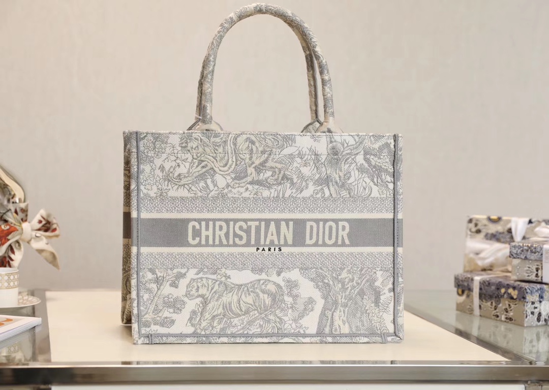 Wholesale Luxury Dior Book Tote Gray Toile De Jouy Embroidery
