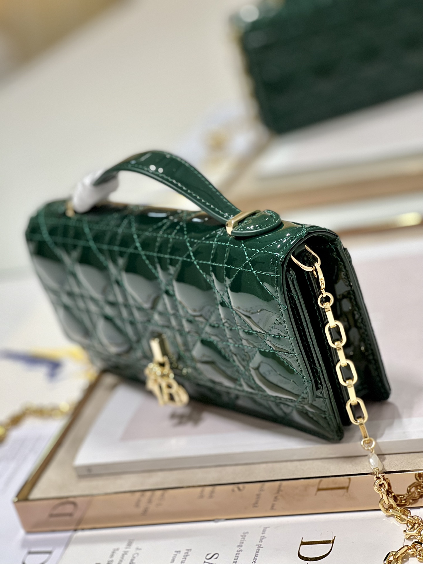 Wholesale Luxury Dior Miss Mini Bag Rose Pine Green Patent Cannage Calfskin - Image 5