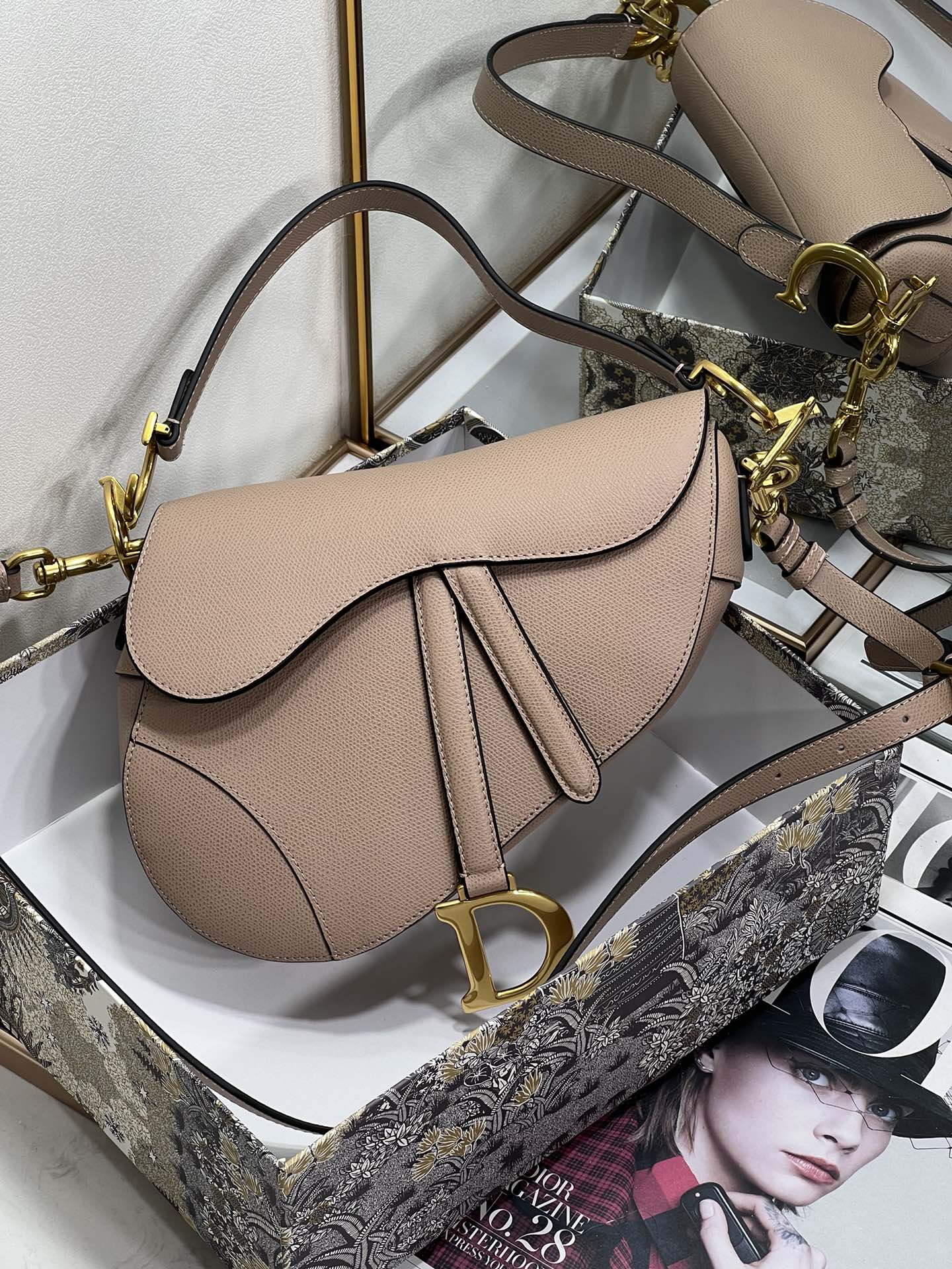 Wholesale Luxury Dior Saddle Bag Sand Pink Grained Calfskin M0455Cbaa_M84P
