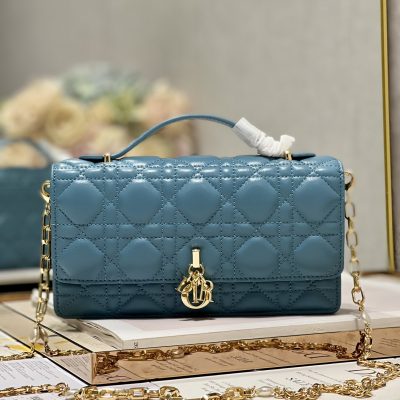 Wholesale Luxury Dior Miss Mini Bag Peacock Blue Cannage Lambskin