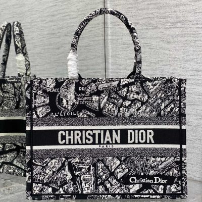 Wholesale Luxury Dior Book Tote Medium Black And White Plan De Paris Embroidery M1286Zomp_M993