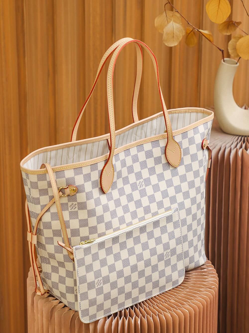 Wholesale Luxury Louis Vuitton Damier Azur Neverfull White Pm/Mm/Gm N41361 - Image 7