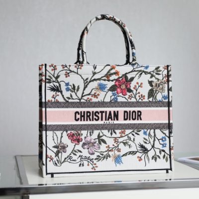Wholesale Luxury Dior Book Tote White Multicolor Dior Petites Fleurs Embroidery