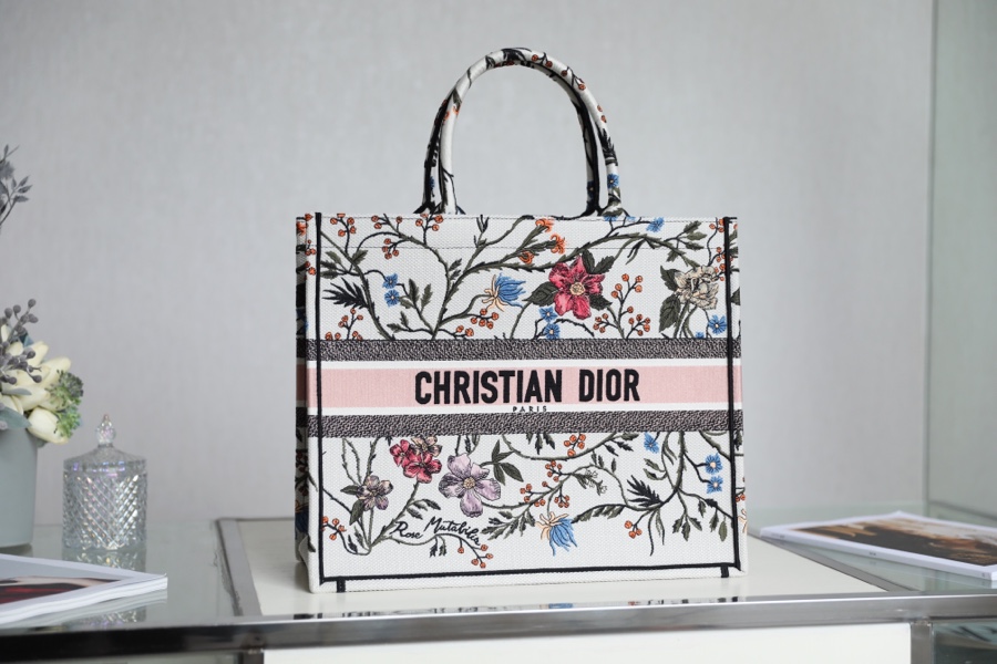 Wholesale Luxury Dior Book Tote White Multicolor Dior Petites Fleurs Embroidery