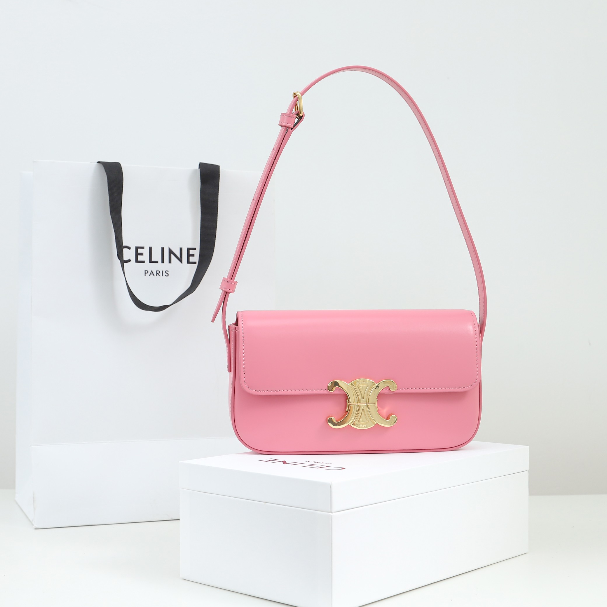 Wholesale Luxury Celine Shoulder Bag Triomphe In Shiny Calfskin Pink