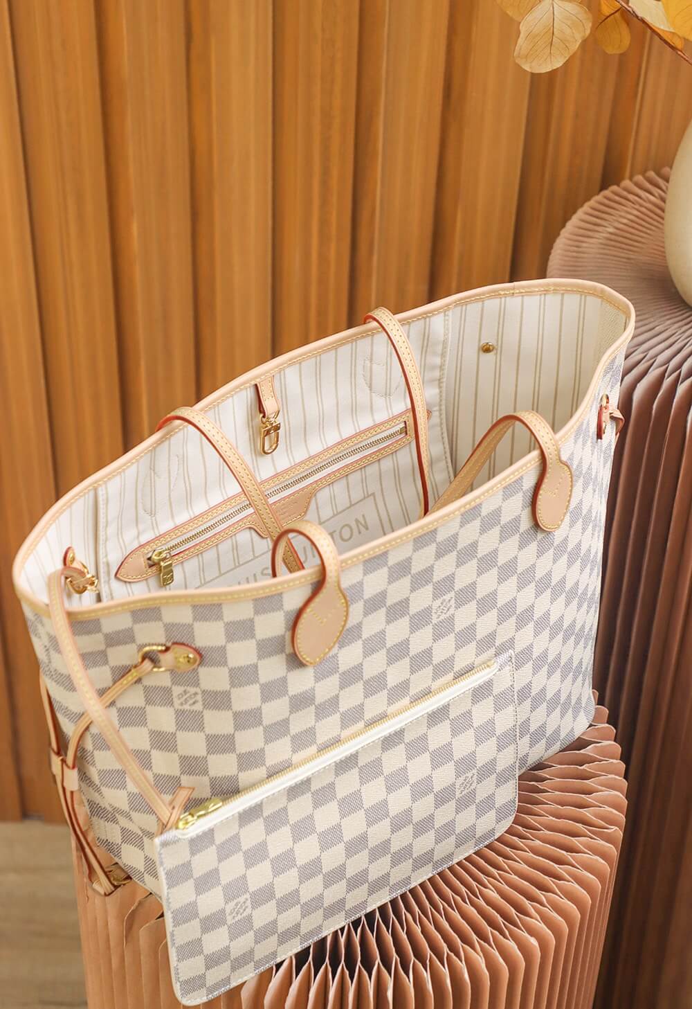 Wholesale Luxury Louis Vuitton Damier Azur Neverfull White Pm/Mm/Gm N41361 - Image 6