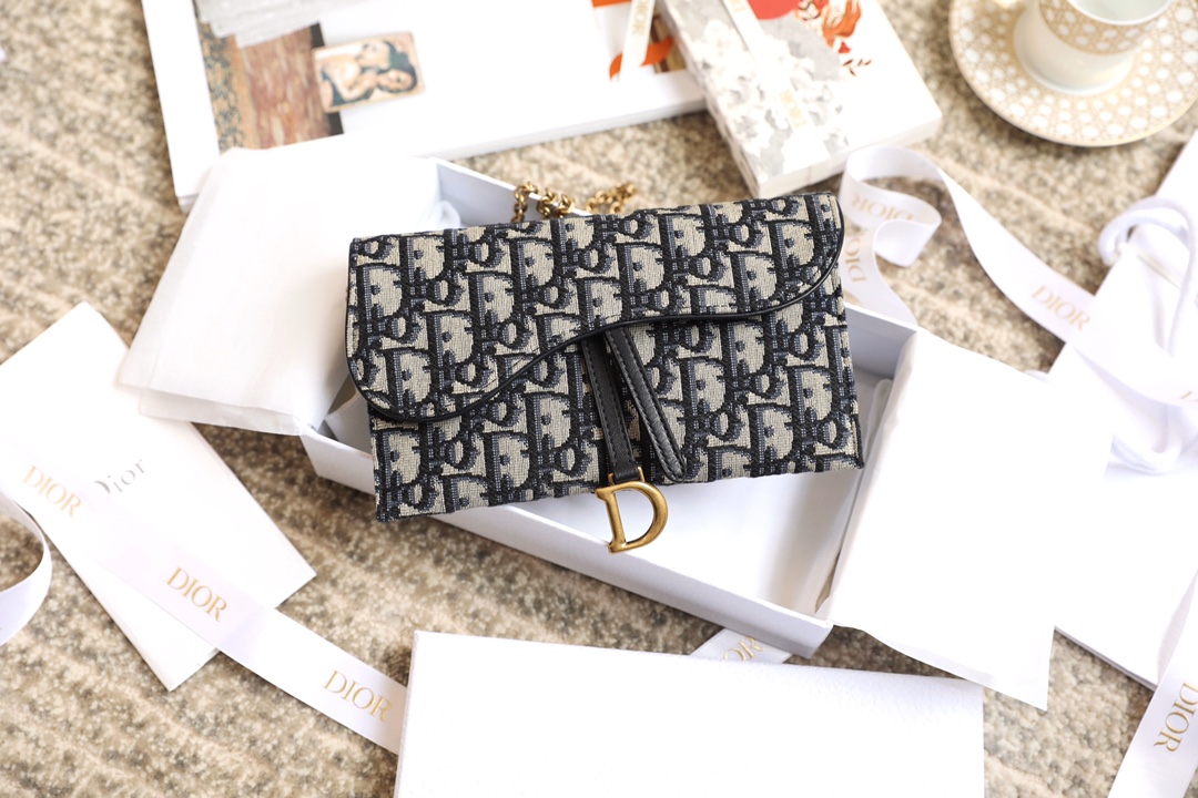 Wholesale Luxury Dior Long Saddle Wallet With Chain Blue Dior Oblique Jacquard S5614Ctzq_M928 - Image 6