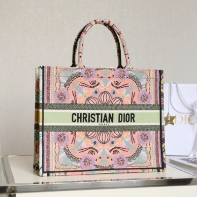 Wholesale Luxury Dior Book Tote Large Powder Pink Dior Jardin Magique Embroidery