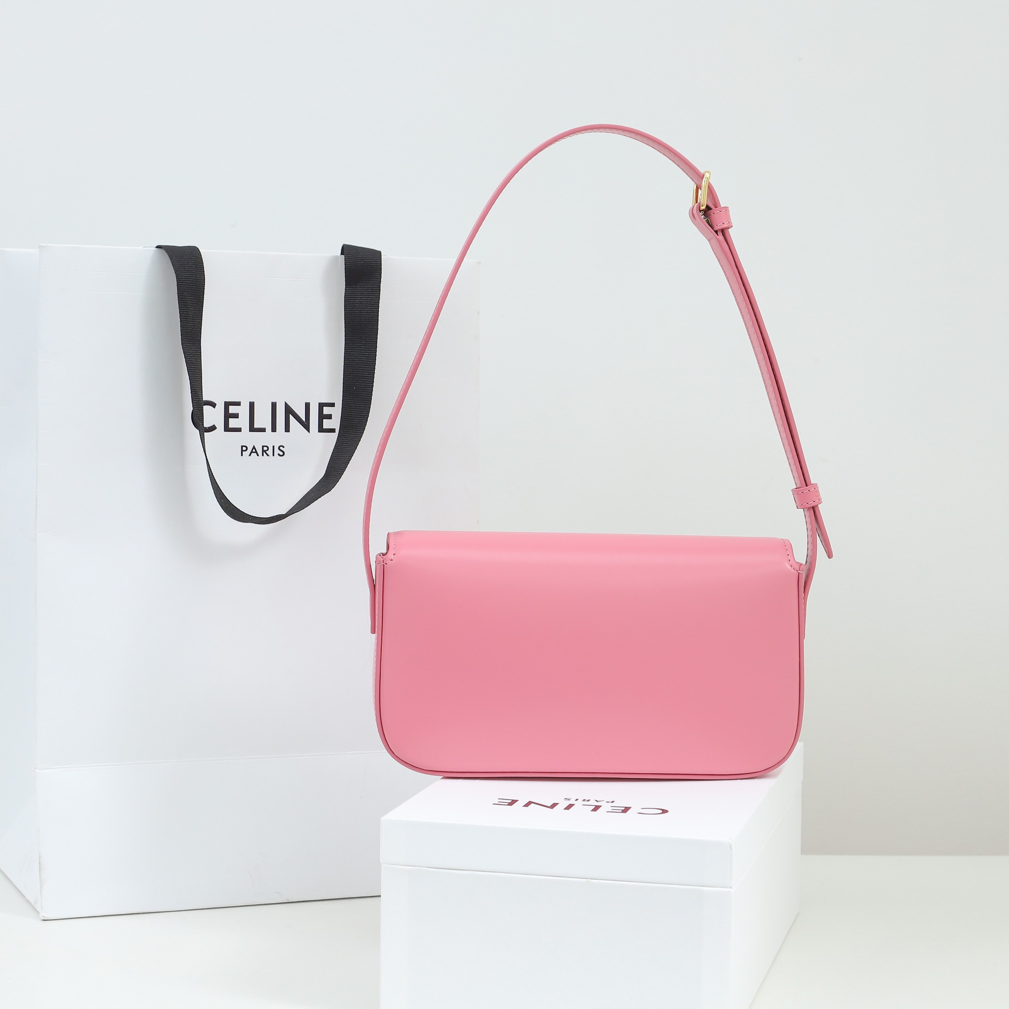 Wholesale Luxury Celine Shoulder Bag Triomphe In Shiny Calfskin Pink - Image 6