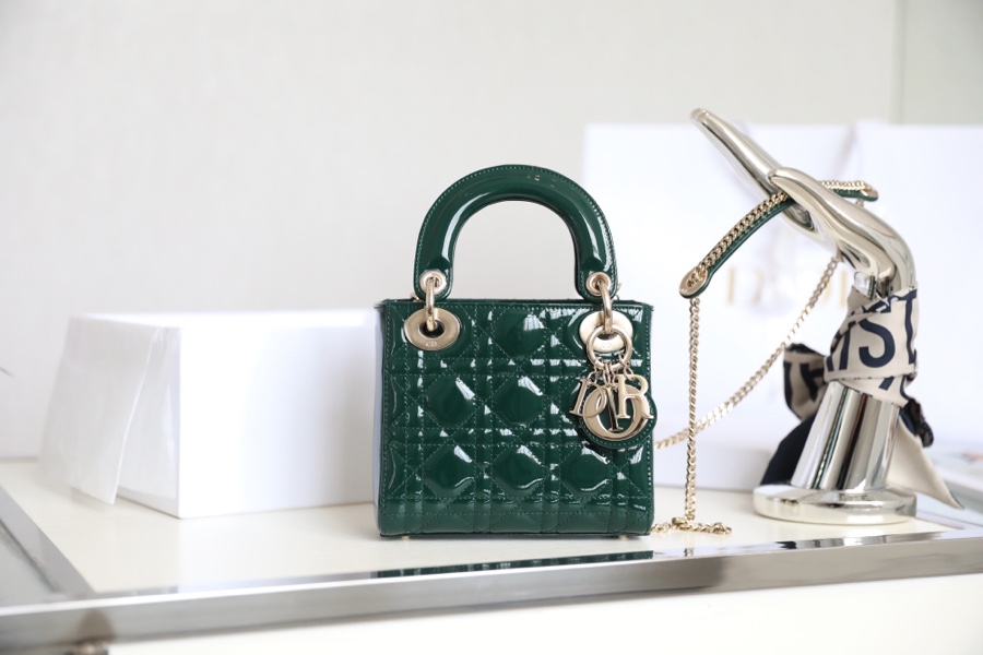 Wholesale Luxury Dior Mini Lady Dior Bag Emerald Green Patent Cannage Calfskin M0505Owcb_M81C