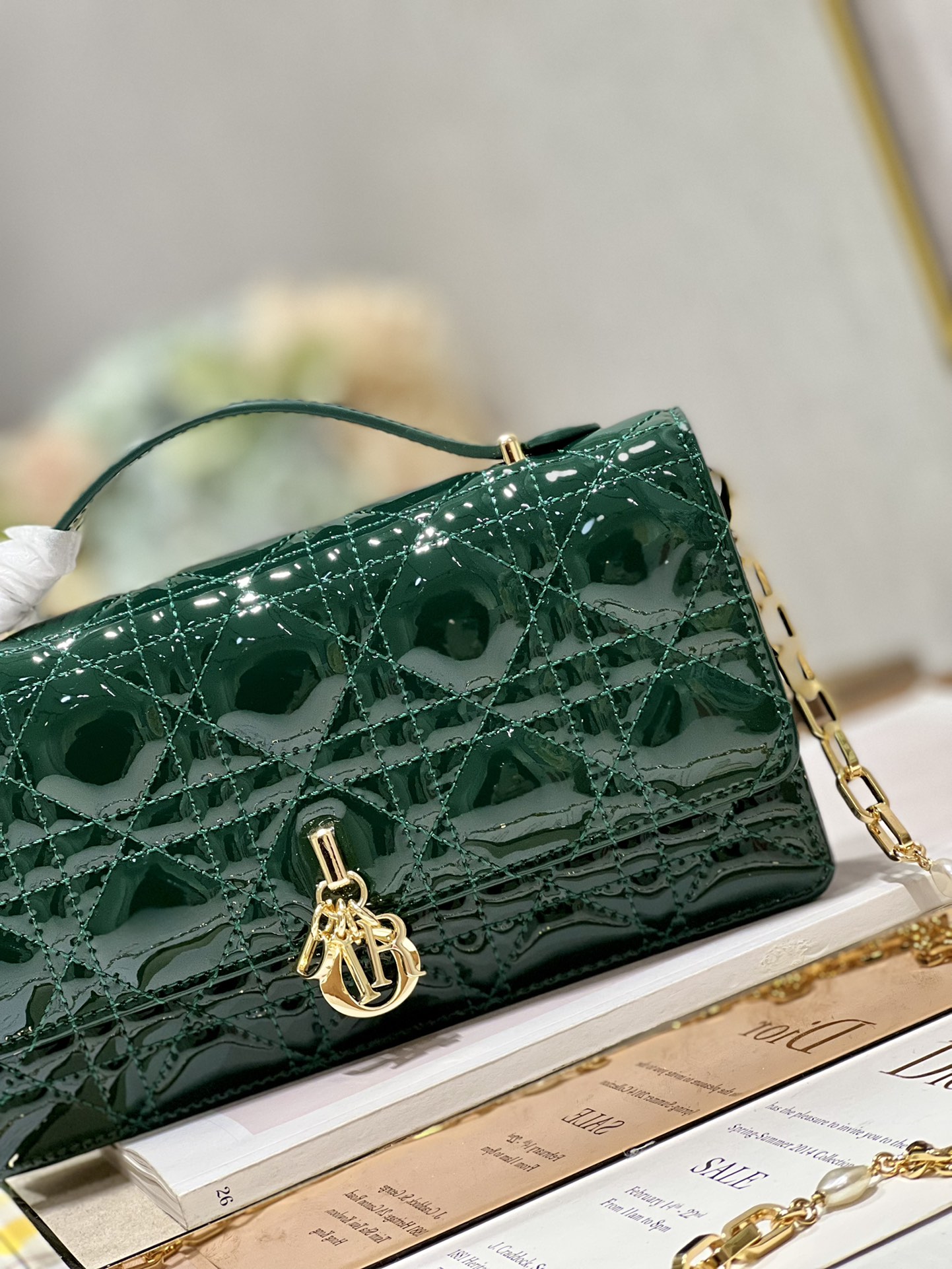 Wholesale Luxury Dior Miss Mini Bag Rose Pine Green Patent Cannage Calfskin - Image 8