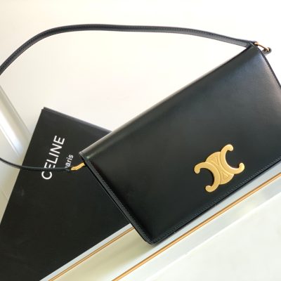 Wholesale Luxury Celine Trapeze Triomphe Bag In Shiny Calfskin Black