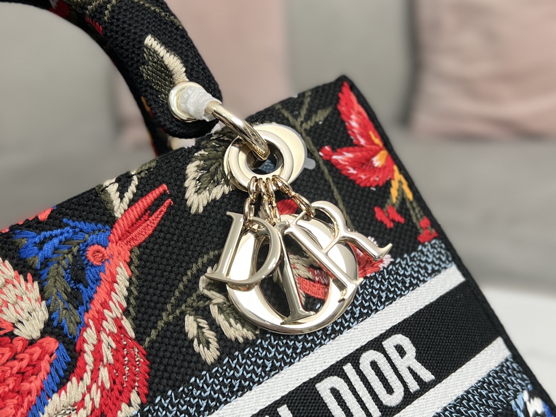 Wholesale Luxury Dior Small Lady D-Lite Bag Black Multicolor Dior Birds Embroidery M0565Oeao_M911 - Image 4