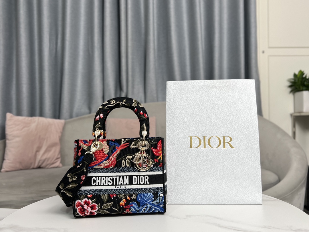 Wholesale Luxury Dior Small Lady D-Lite Bag Black Multicolor Dior Birds Embroidery M0565Oeao_M911 - Image 9