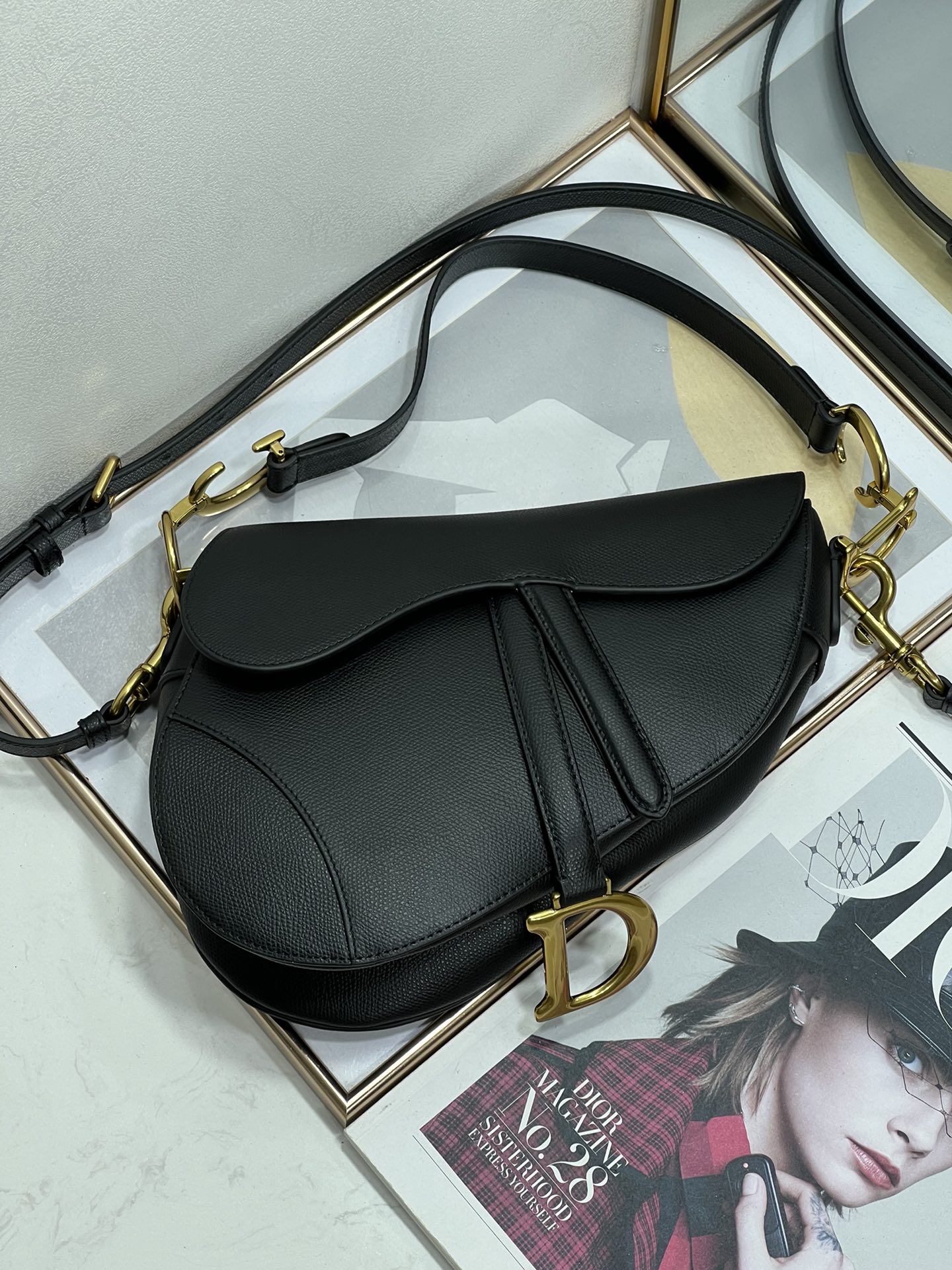 Wholesale Luxury Dior Saddle Bag Black Grained Calfskin M0455Cbaa_M900 - Image 6