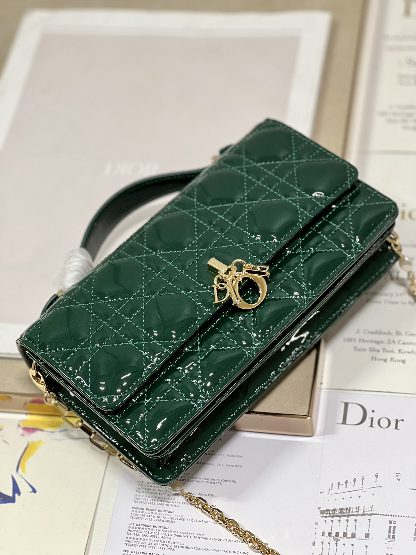 Wholesale Luxury Dior Miss Mini Bag Rose Pine Green Patent Cannage Calfskin - Image 4