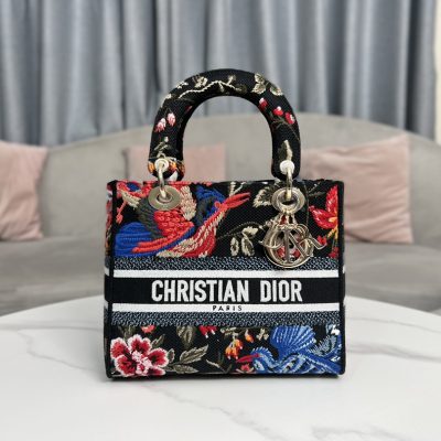 Wholesale Luxury Dior Small Lady D-Lite Bag Black Multicolor Dior Birds Embroidery M0565Oeao_M911