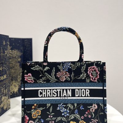 Wholesale Luxury Dior Book Tote Medium Black Multicolor Dior Petites Fleurs Embroidery M1296Zeau_M911