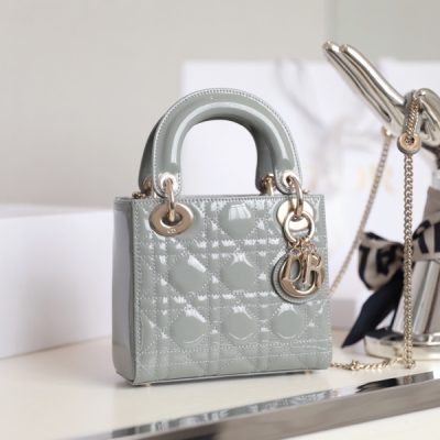 Wholesale Luxury Dior Mini Lady Dior Bag Cloud Blue Patent Cannage Calfskin M0505Owcb_M81B
