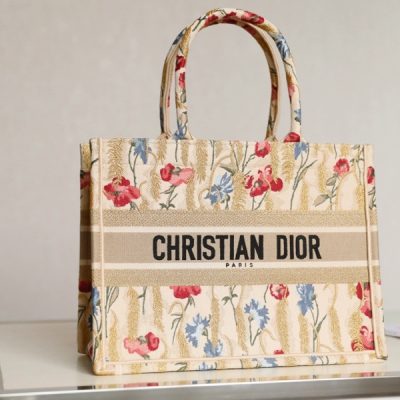 Wholesale Luxury DiorBook Tote Natural Multicolor Raffia Embroidered With Dior Petites Fleurs