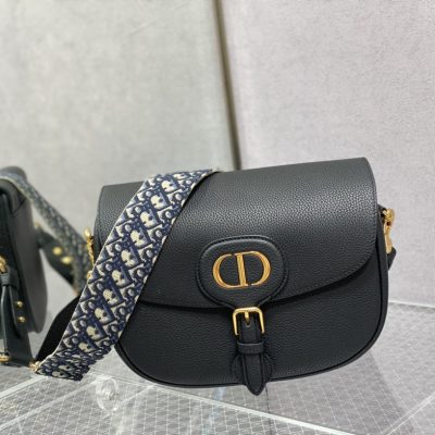 Wholesale Luxury Dior Large Bobby Bag Black Box Calfskin With Blue Dior Oblique Embroidered Strap M9320Umob_M911