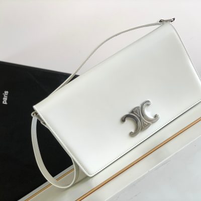 Wholesale Luxury Celine Trapeze Triomphe Bag In Shiny Calfskin White