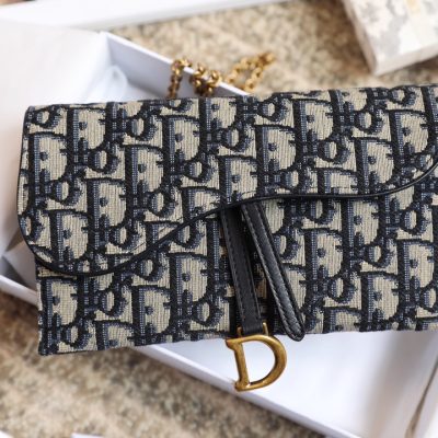 Wholesale Luxury Dior Long Saddle Wallet With Chain Blue Dior Oblique Jacquard S5614Ctzq_M928