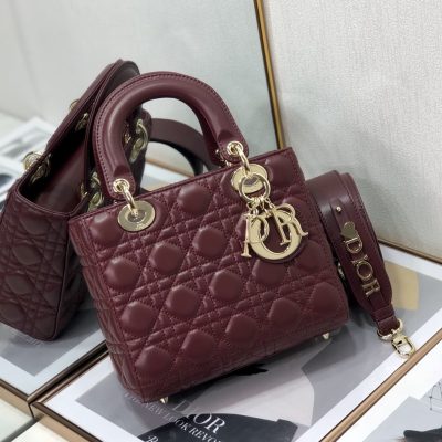 Wholesale Luxury Dior Medium Lady Dior Bag Cherry Red Patent Cannage Calfskin M0565Owcb_M323