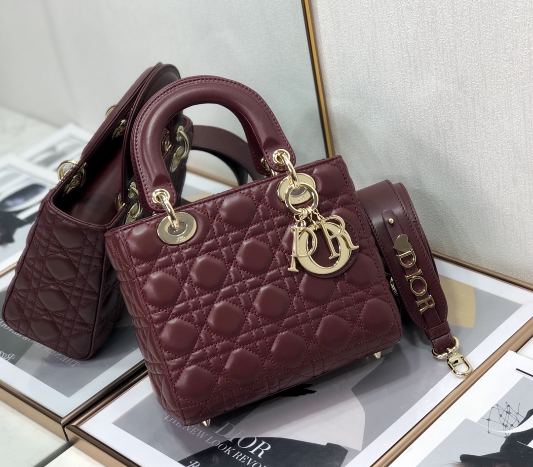 Wholesale Luxury Dior Medium Lady Dior Bag Cherry Red Patent Cannage Calfskin M0565Owcb_M323