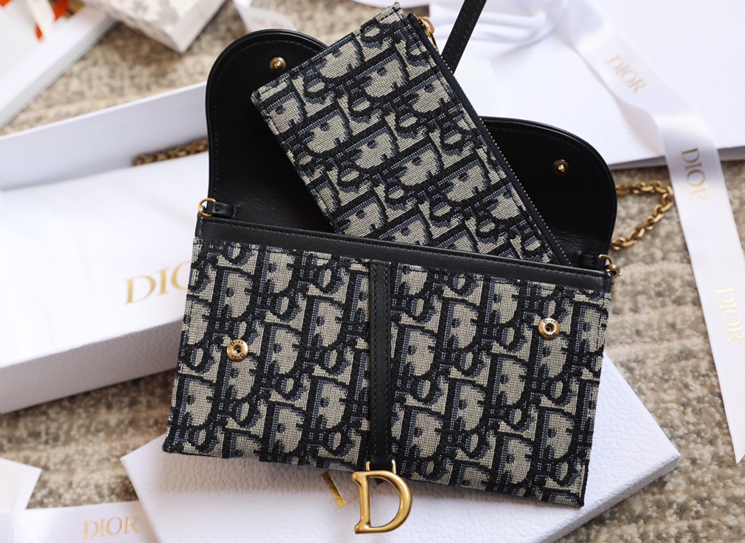 Wholesale Luxury Dior Long Saddle Wallet With Chain Blue Dior Oblique Jacquard S5614Ctzq_M928 - Image 7