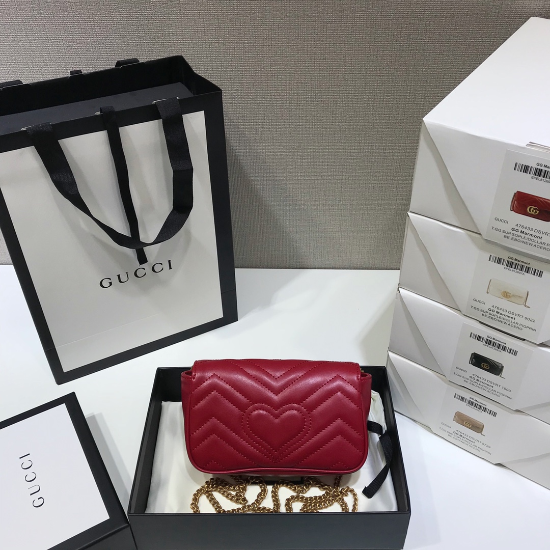 Wholesale Luxury Gucci Gg Marmont Matelasse Super Mini Bag Red 476433 - Image 4