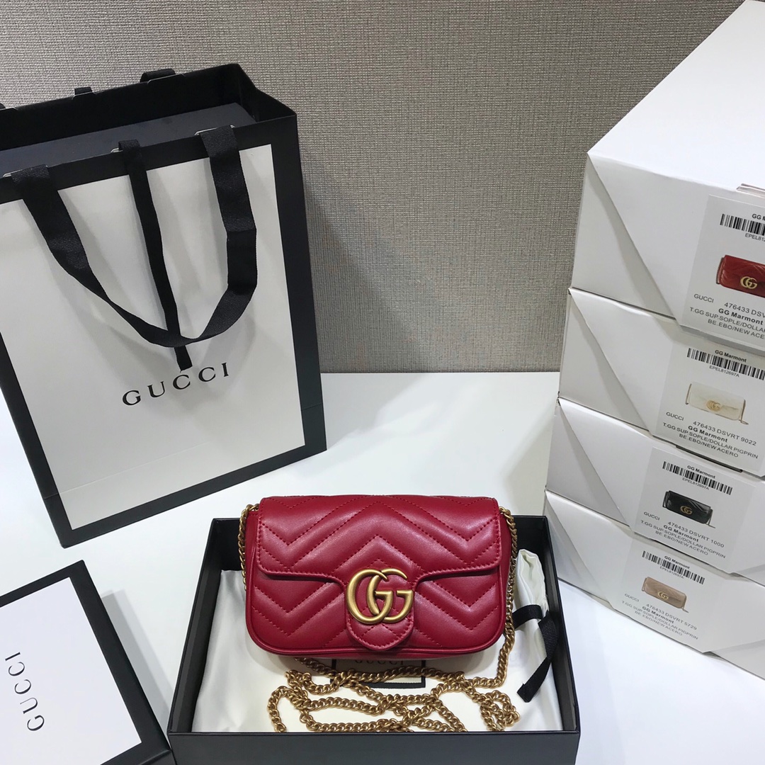 Wholesale Luxury Gucci Gg Marmont Matelasse Super Mini Bag Red 476433 - Image 8
