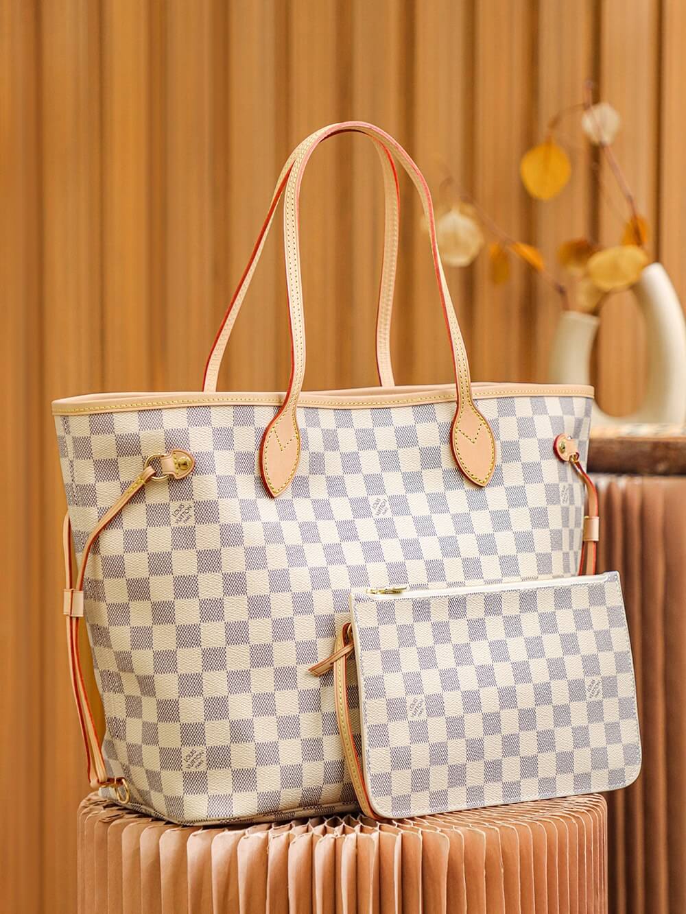 Wholesale Luxury Louis Vuitton Damier Azur Neverfull White Pm/Mm/Gm N41361 - Image 8