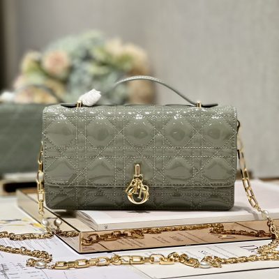 Wholesale Luxury Dior Miss Mini Bag Rock Gray Patent Cannage Calfskin