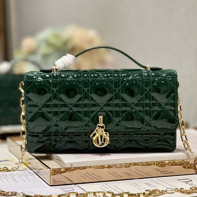 Wholesale Luxury Dior Miss Mini Bag Rose Pine Green Patent Cannage Calfskin